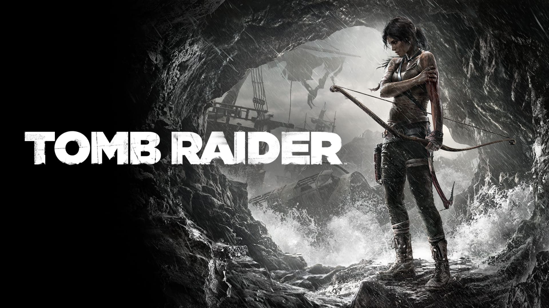 Tomb Raider header image in black and white, new Tomb Raider game 